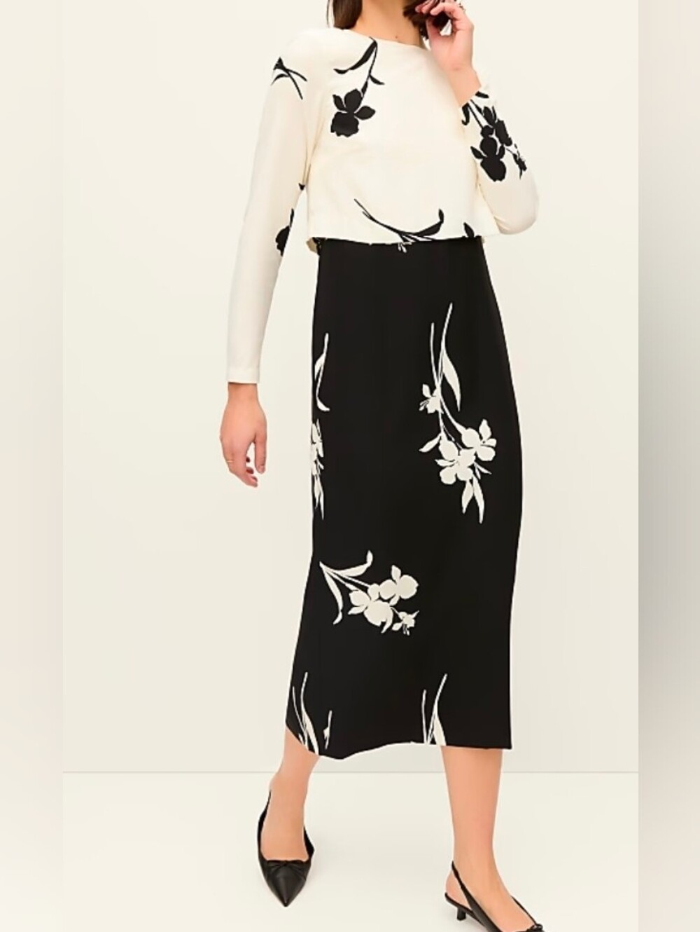 Ann Taylor Black and White Floral Midi Dress